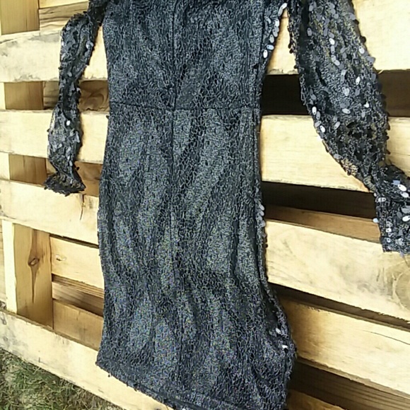 Nasty Gal Black Sequins & Lace Bodycon Dress US 4 - Picture 5 of 8